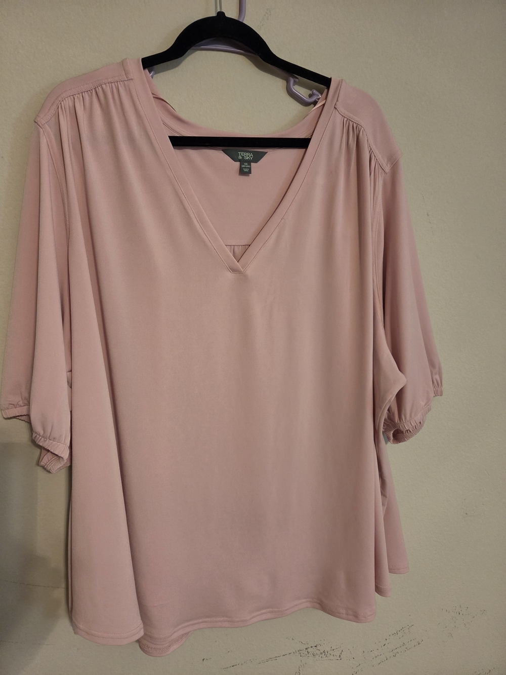 Light Pink V-Neck Women's Blouse